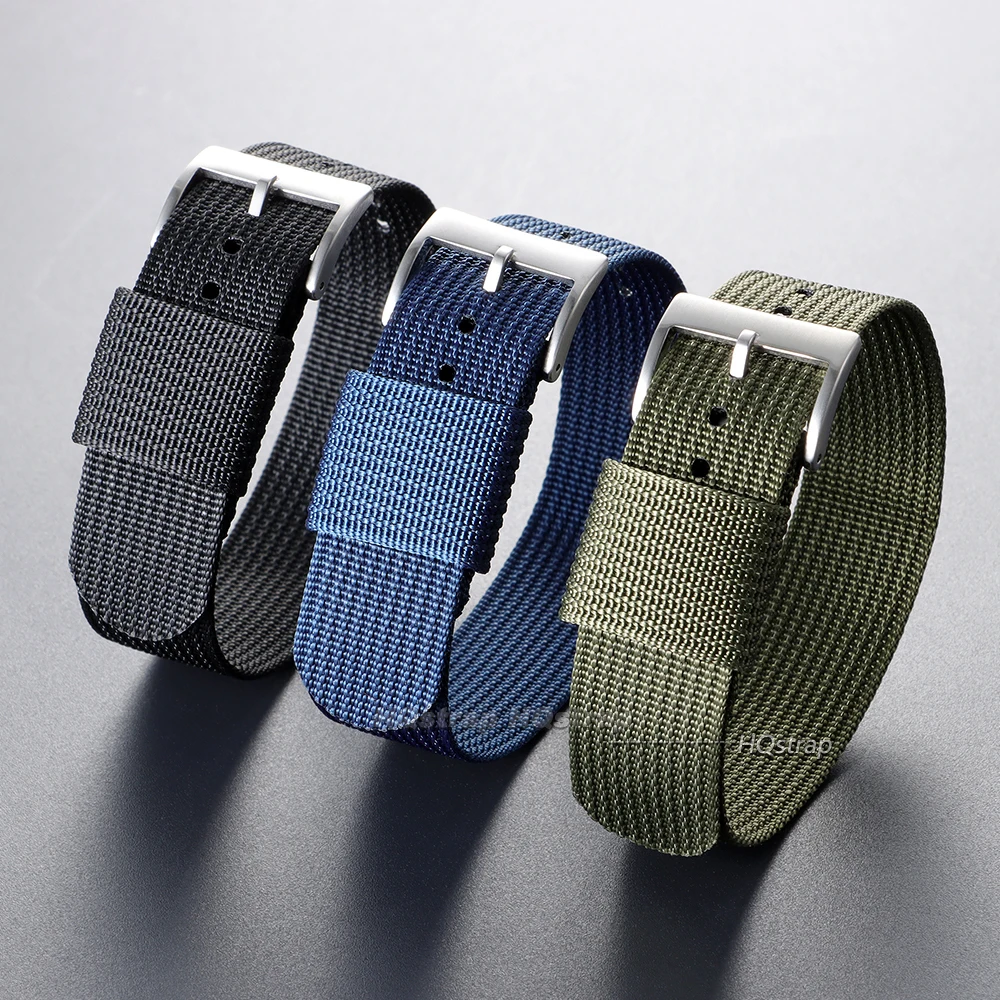 Nylon Army Sports Watch Strap - Adjustable Pin Buckle Band in Brown, Green, and Black