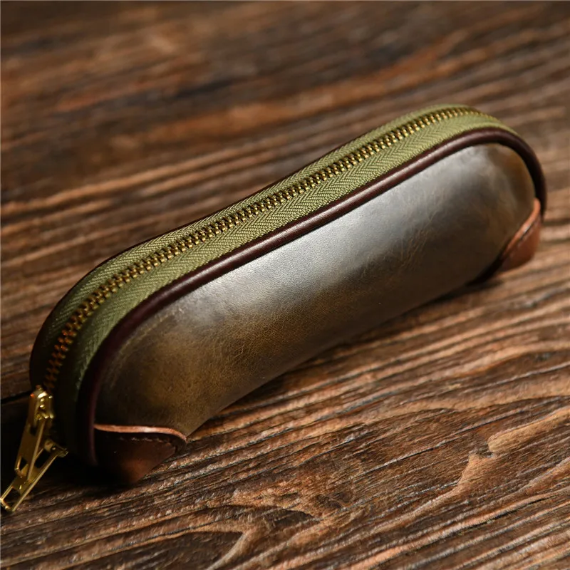 PNDME simple vintage high quality genuine leather men women's trumpet clutch bag pen bag luxury real cowhide ladies cosmetic bag
