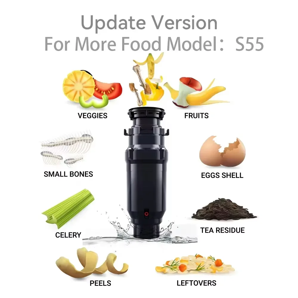S55 Household Kitchen Garbage Disposal Stainless Steel Material Anti-Blocking Design