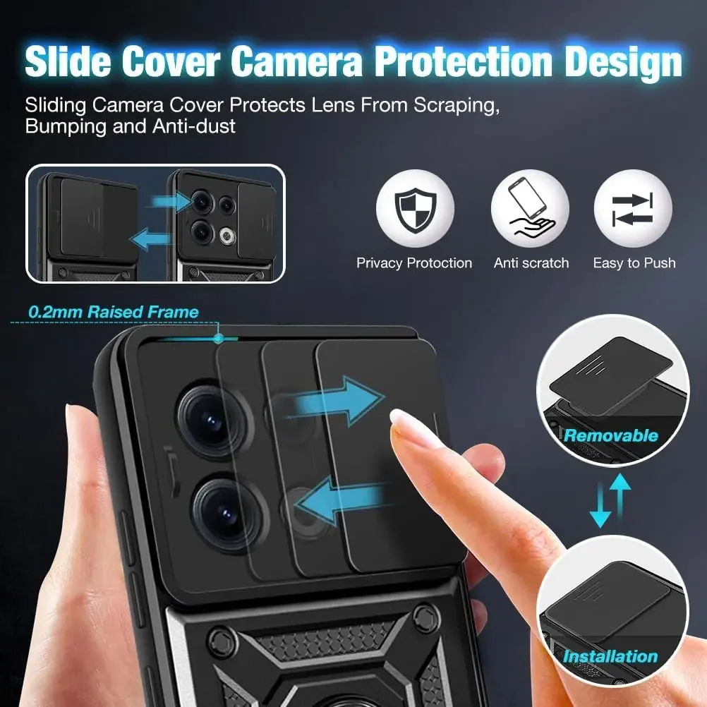 Shockproof Armor Case with Slide Camera Protection and Ring Holder