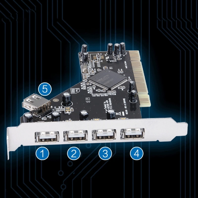 

5 USB 2.0 PCI-адаптер-удлинитель для настольных ПК Плата расширения PCI-USB 480 МБ