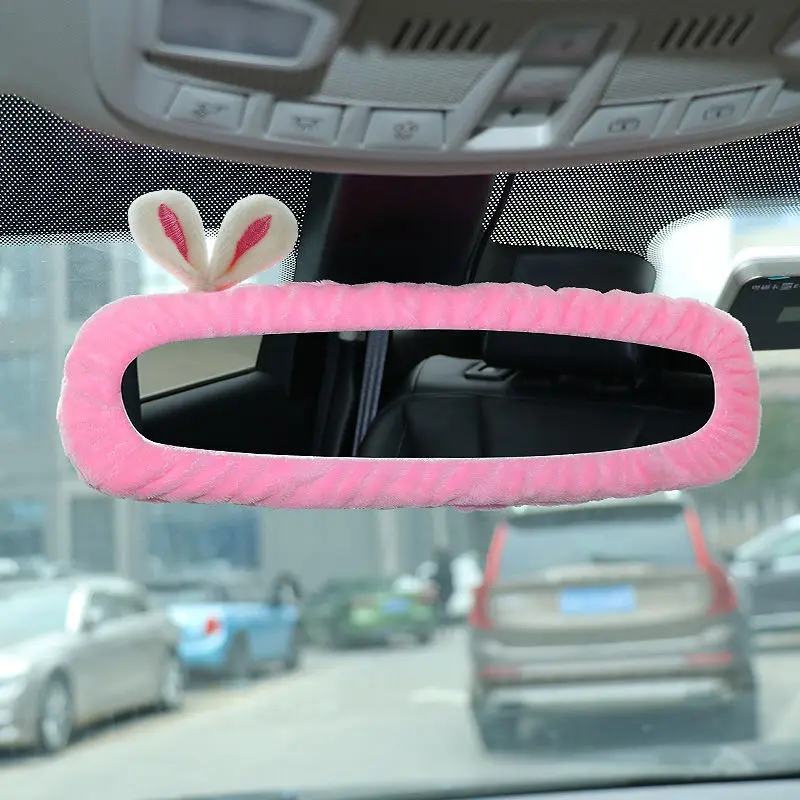 Cute Rabbit Car Rearview Mirror Cover Cute Cartoon Korean Seat Safety Belt Cover Car Interior decoration accessories