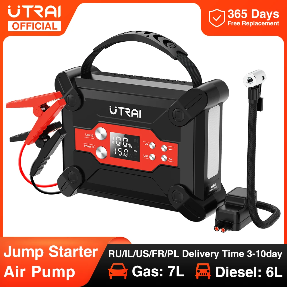 UTRAI Jstar 6 Booster Batterie Voiture et Compresseur d'air Portatif  Démarreur de Voiture Moto Portable Jump Starter 1800A