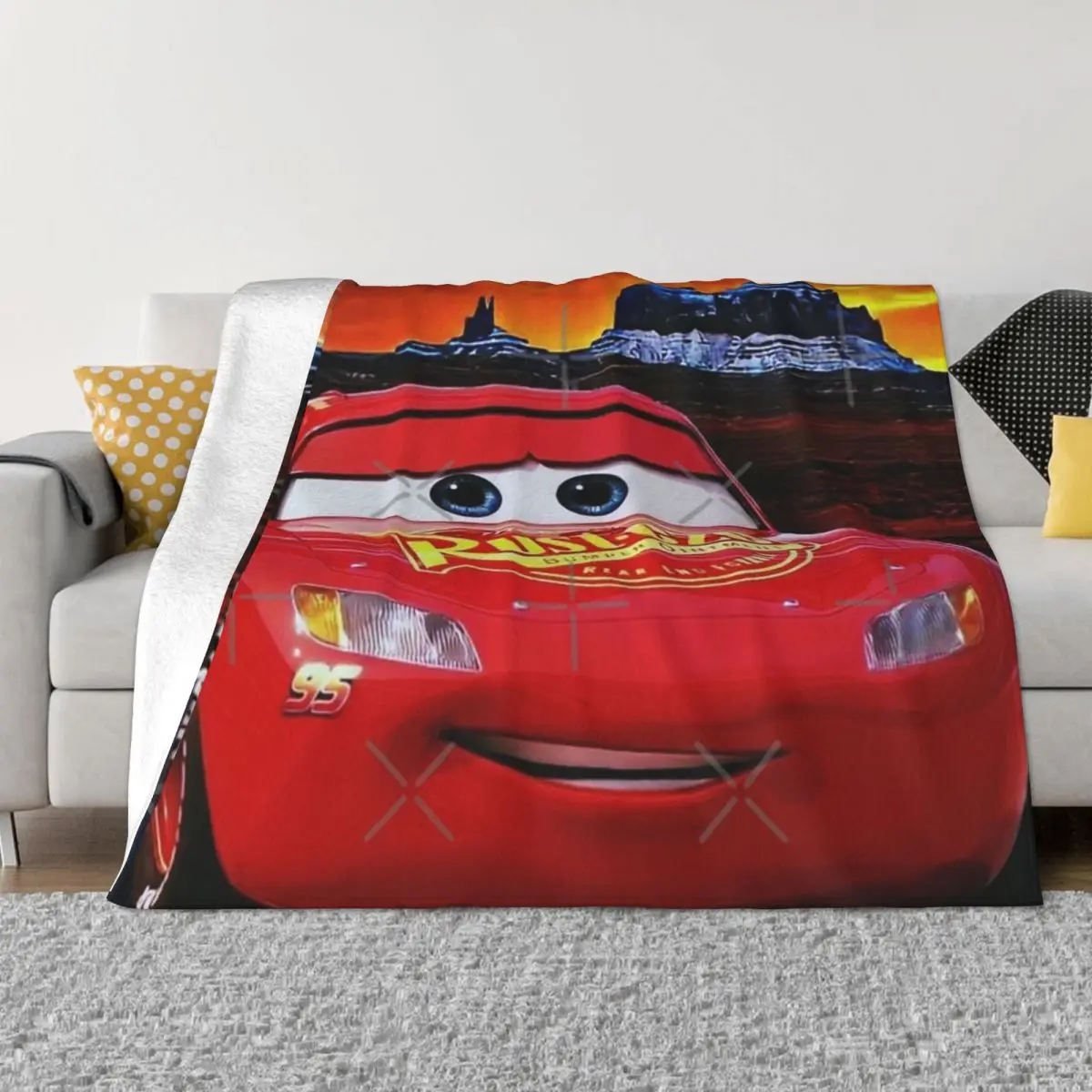 LightningMcQueenBlanketBedspreadOnTheBedVintageFluffySoft