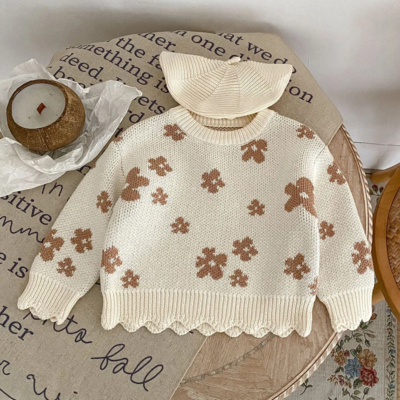 Infant Kids Baby Girls Boys Long Sleeve Flower Printing Knit Pullover Sweaters Baby Girls Boys Children's Clothes Sweaters