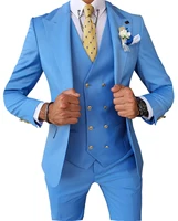 Men Suits 3 Pieces Slim Fit Business Suits Groom Blue Noble Grey White Tuxedos for Formal Wedding suit(Blazer+Pants+Vest) 1