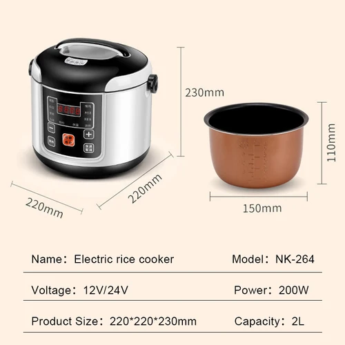자동차 트럭 미니 밥솥, 수프 죽 요리 기계, 음식 찜기 가열 도시락, 식사 히터 워머, 1L, 2L, 12V, 24V 3