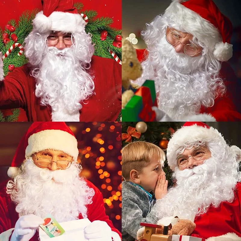Christmas Fake Beard Santa Claus White Moustache Xmas Cosplay Props 2025 New Year Party Decoration Supplies Kids Toy Gift Favors