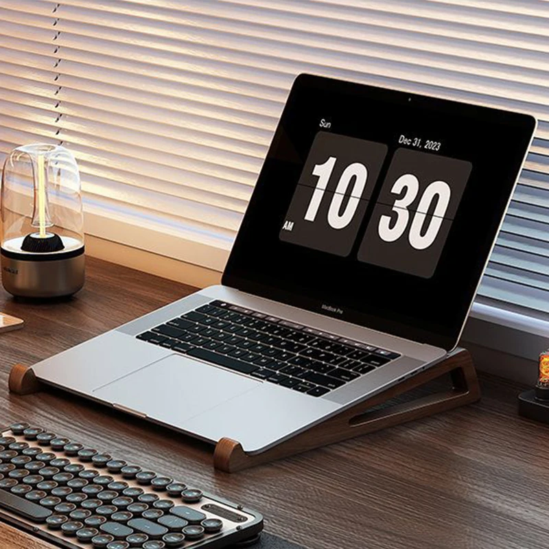 Y-2Pcs 나무 노트북 스탠드 인체공학적 휴대용 삼각형 디자인 데스크 라이저 냉각용 독서 사무실 액세서리