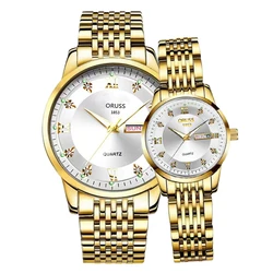 Elegant Automatic Couple Watches - Night - Luminous, Waterproof, and Luxuriously Simple Design (Gold white)