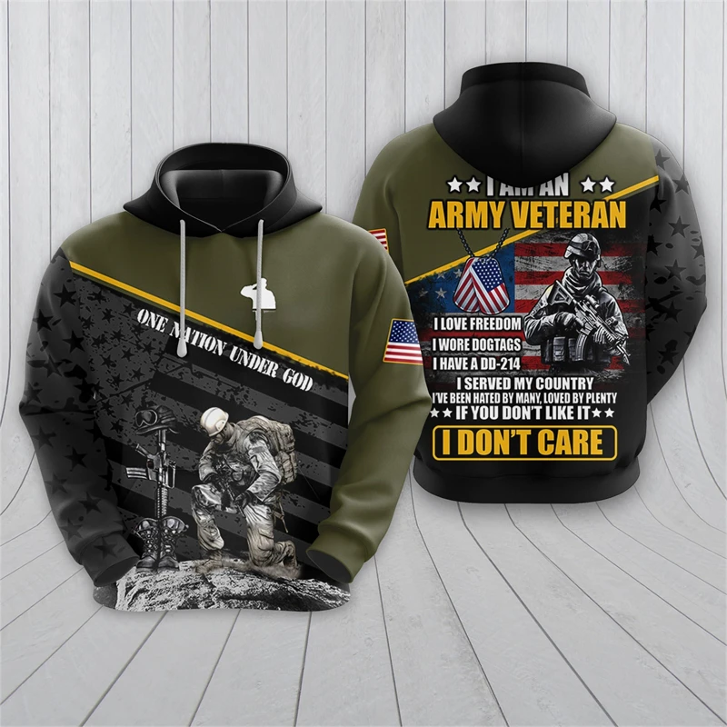 thumbnail image 1 of Sudaderas con gráficos de veteranos de EE. UU. Sudadera con capucha con estampado 3D de soldados estadounidenses para hombres Ropa con bandera de EE. UU. Animal Águila Chándal Tops casuales para niños, 1 of 4