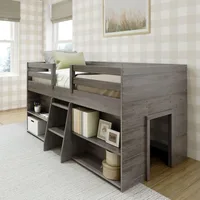 Modern Farmhouse Low Loft Bed, Twin Bed Frame for Kids with 2 Bookcases, Driftwood  Wooden Bed Bunk Beds for Kids 1