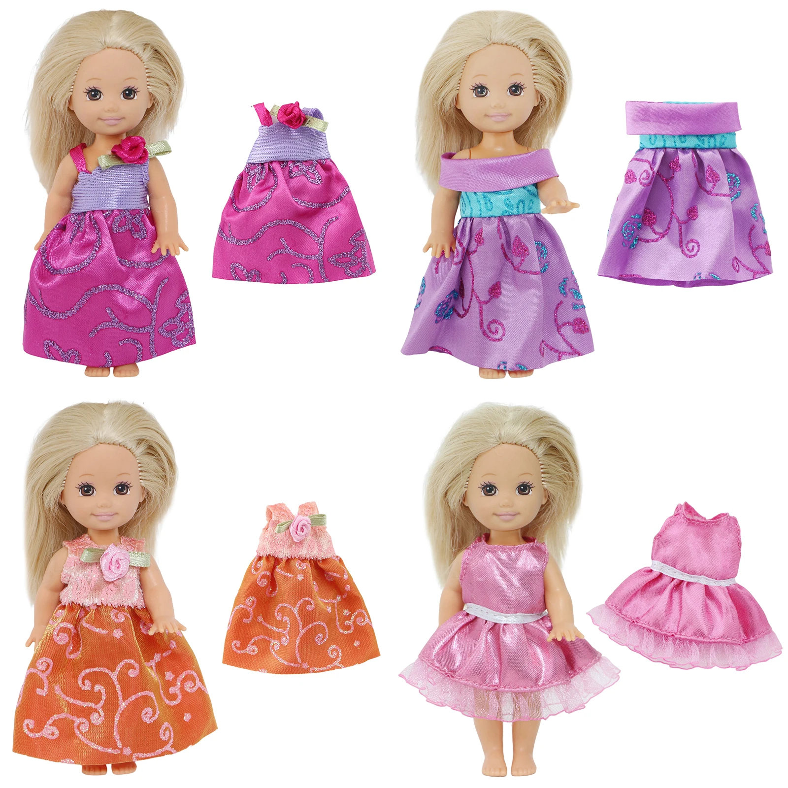 Mini Outfit Handmade Doll Dress Tops Pants Skirt Daily Casual Wear Accessories Clothes for 4 Inch 10cm Doll 4 Set