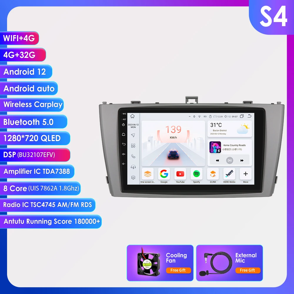 Hikity 2 64G Autoradio Navi Für Toyota Avensis T27 2008-2015 mit Wireless Carplay Android Auto Mirror Link, 9 Zoll Touchscreen Radio Android 15 mit WiFi GPS Bluetooth FM RDS EQ SWC Rückfahrkamera