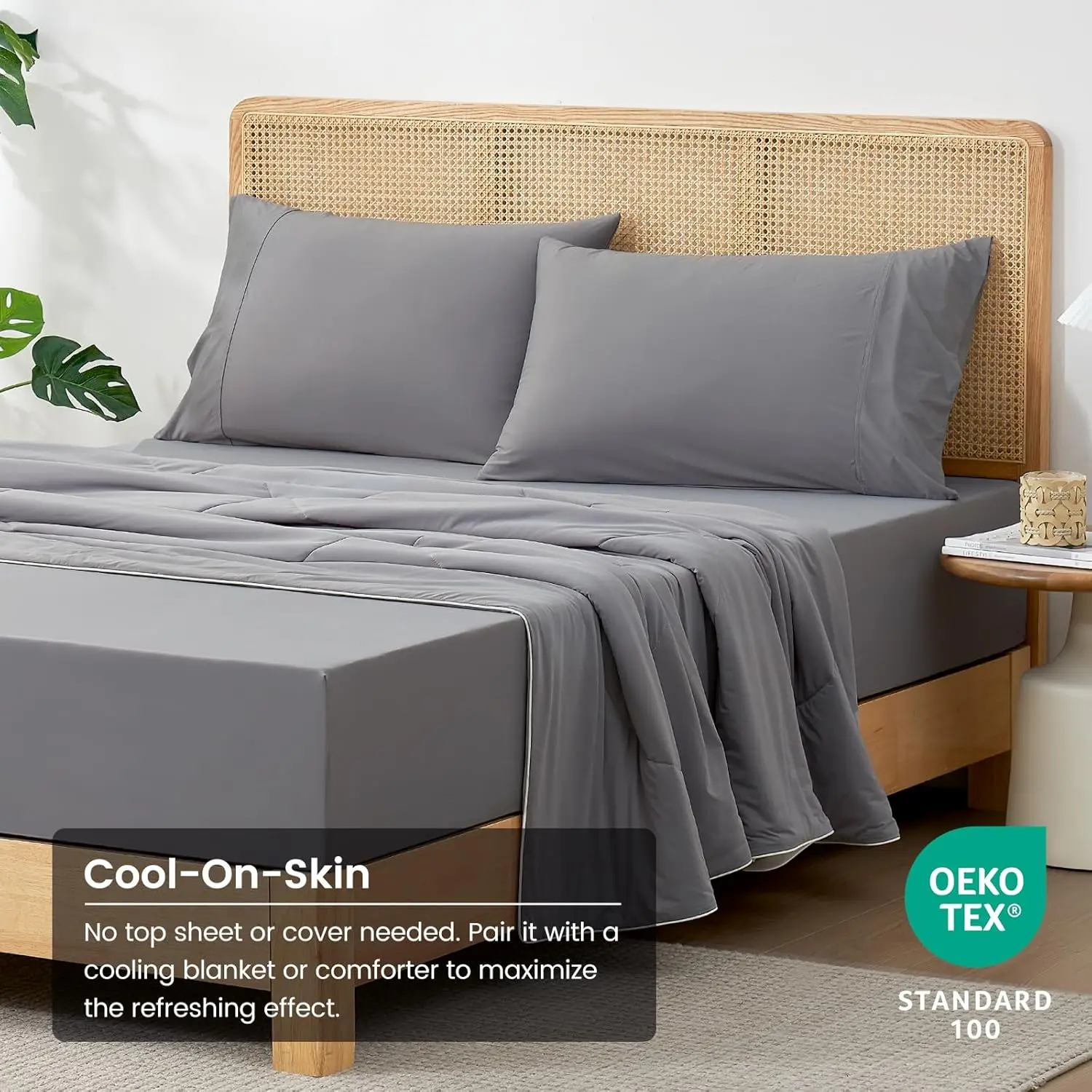 Cozy Bliss Cooling Fitted Sheet Queen Size with 2 Pillowcases,Breathable Sheet Set for Hot Sleeper and Night Sweats 3