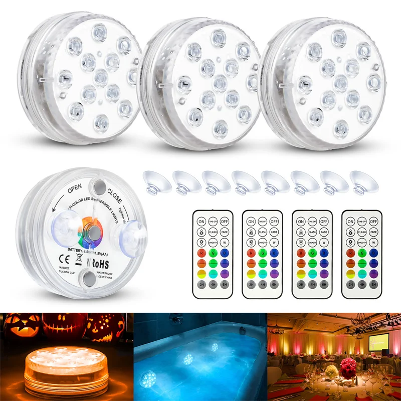 Upgrade 13 LED RGB Submersible Light With Magnet and Suction Cup Swimming Pool Light Underwater Night Light for Pond Aquarium underwater pond lights Underwater Lights