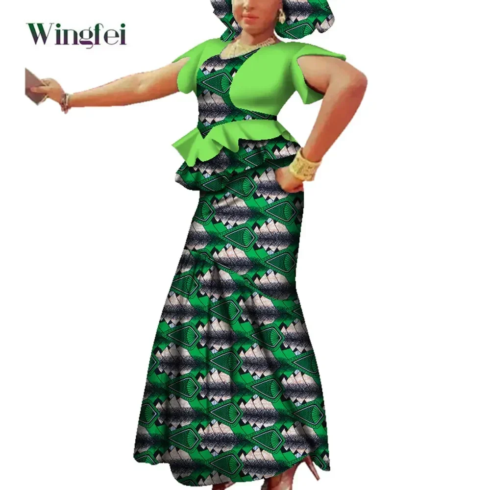 아프리카 스커트와 탑 세트 헤드 랩 앙카라 패션 아프리카 의류 여성 다시키 파티 웨딩 이브닝 의류 WY3699