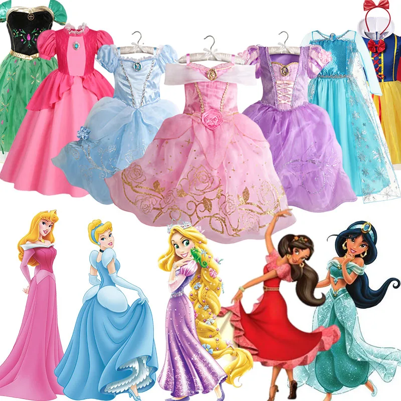 

Disney Frozen Anna Elsa Costume Children Rapunzel Jasmine Princess Dress for Girls Cosplay Aurora Minnie Carnival Party Disguise