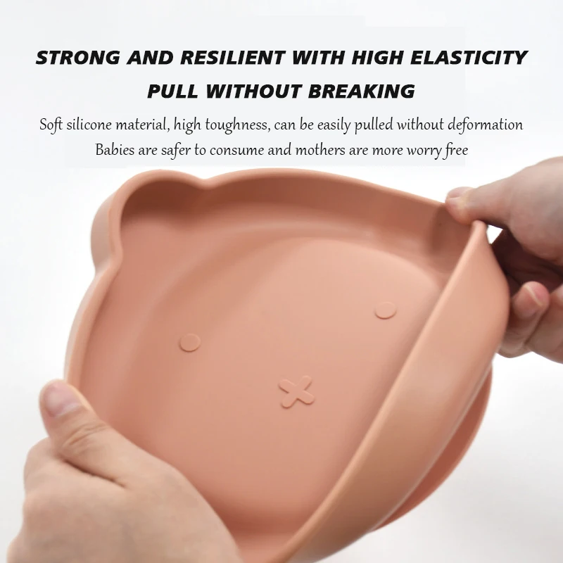 1PC Baby Safe Silicone Dining Plate Cute Cartoon Children Dishes Feeding Toddler Training Tableware Kids Suction Bowl BPA Free 3