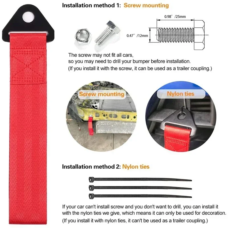Heavy-Duty Nylon Tow Strap Universal Car Racing Tow Rope 28cm Bumper Trailer Towing Strap Ropes Car Decoration Green Black Red
