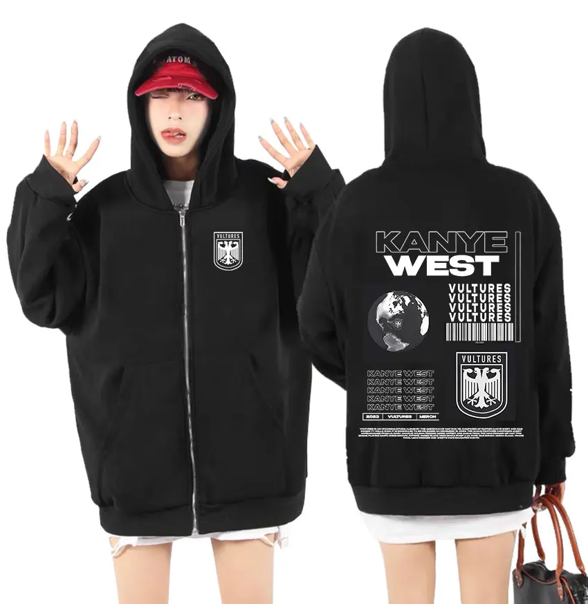 

Vultures Kanye West Music Album Zipper Hoody Men Hip Hop Retro Pullover Zip Up Sweatshirt Unisex Clothing Oversized Coats Hoodie