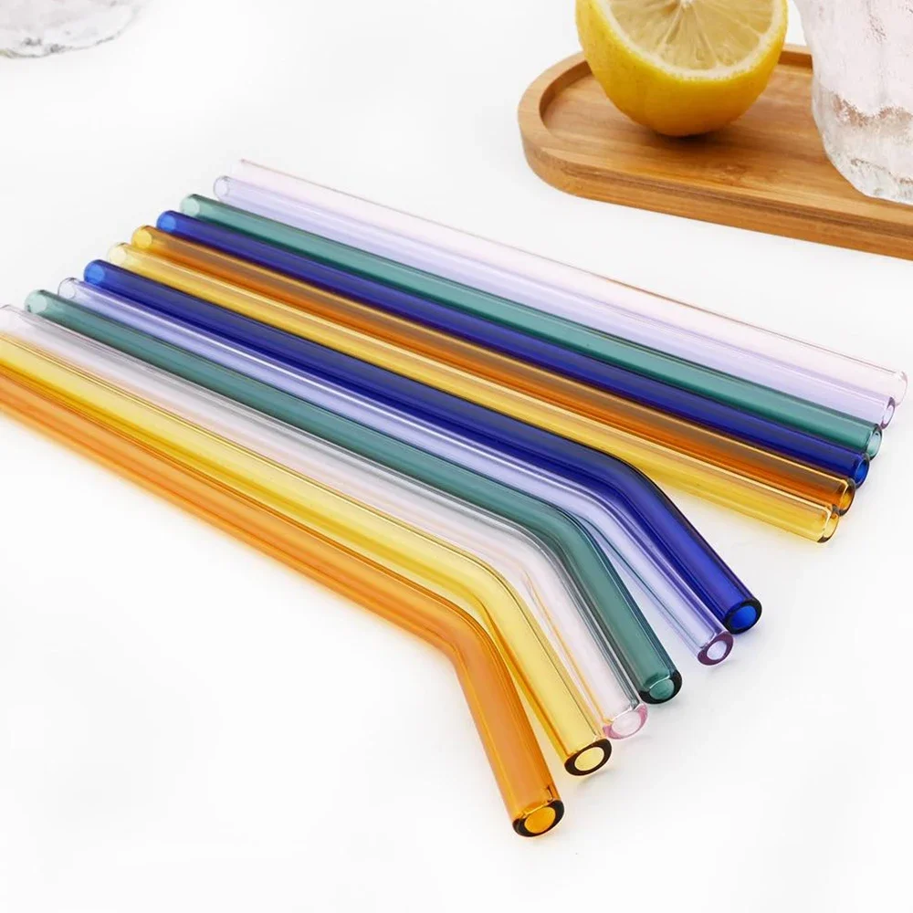 Colorful Eco-Friendly Reusable Glass Drinking Straws - Set of 9