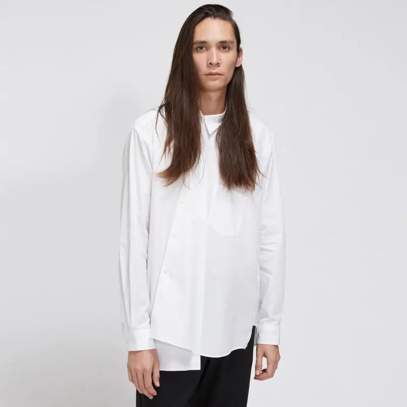 S-6XL New Men Women's Clothing Yamamoto Yoji style Catwalk Model Asymmetric Deconstruction Shirt Lovers Plus Size Costumes