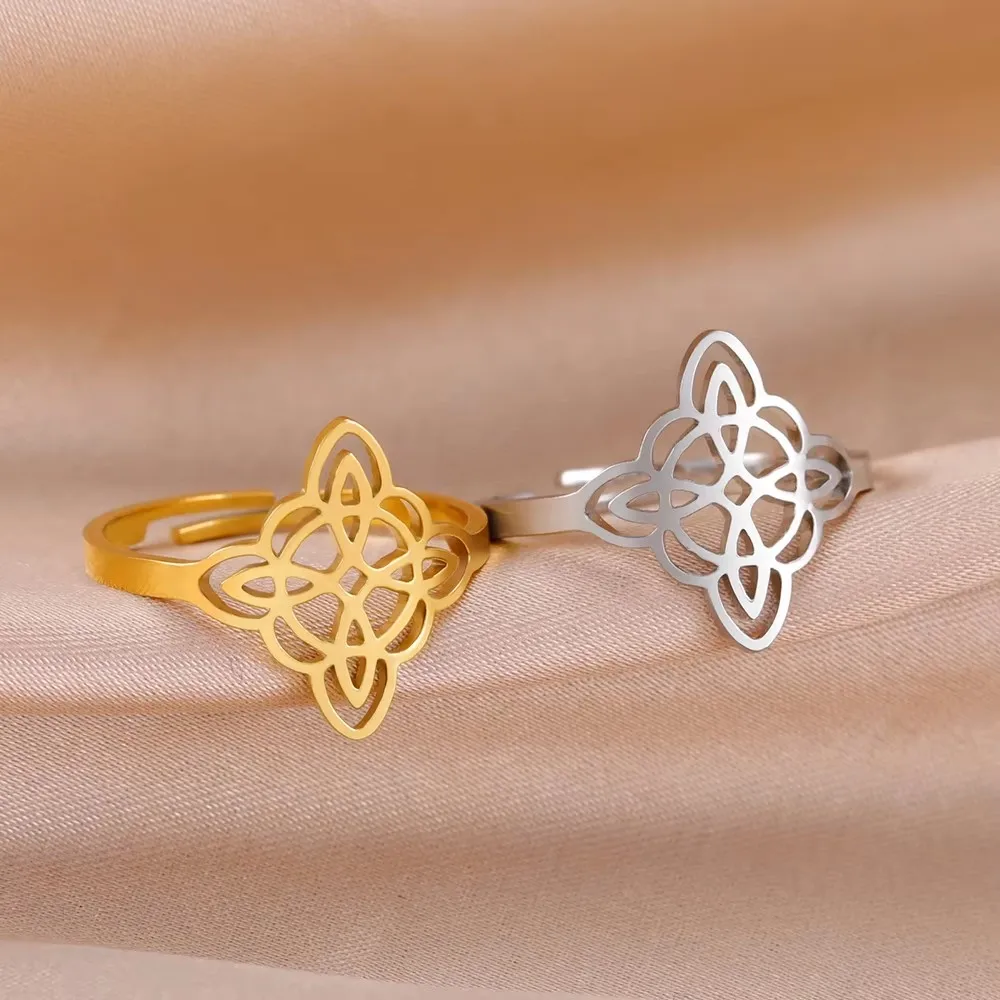 Skyrim Stainless Steel Witch Knot Ring Women Adjustable Open Finger Rings Witchcraft Amulet Protection Jewelry Gift