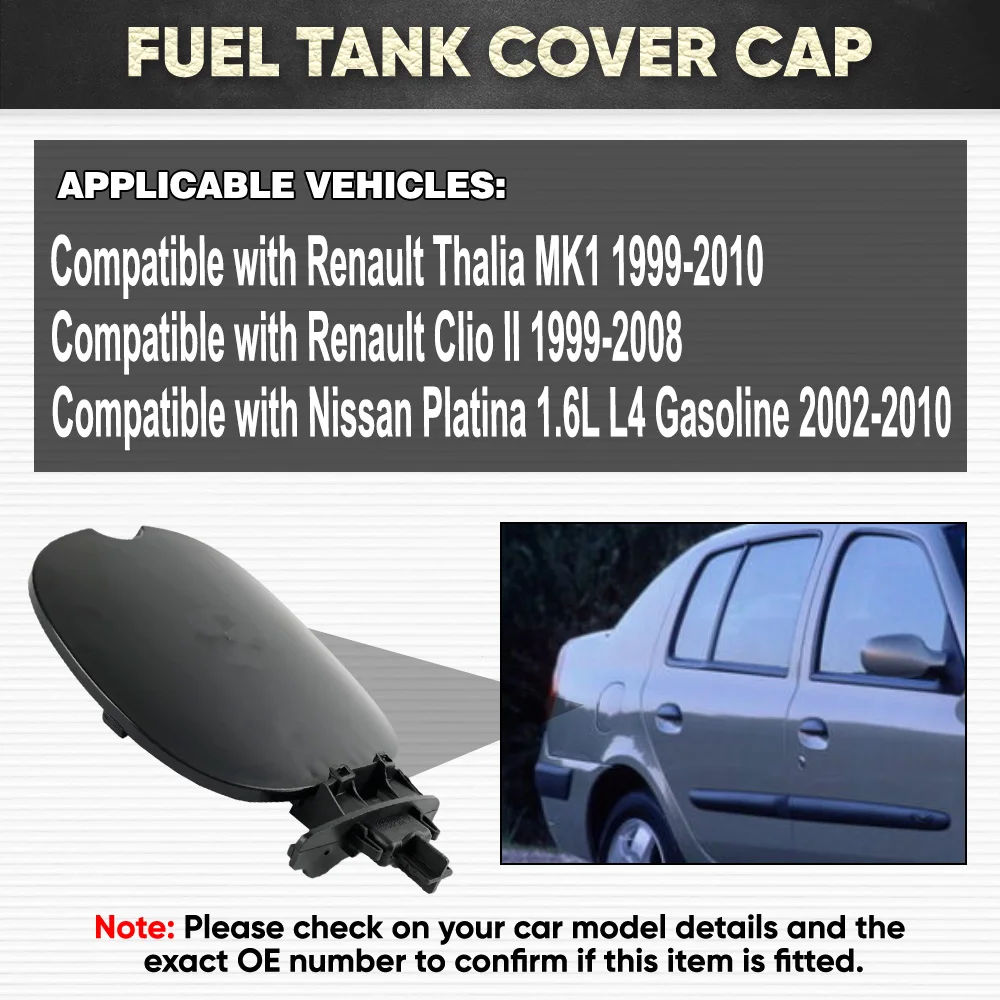 Black Fuel Filler Door Cover Gas Tank Cap Unpainted for Renault Thalia MK1 Clio II 1999-2008 Nissan Platina 2002-2010 7700433127 3