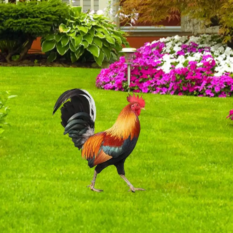 

Garden Chicken Decor Sculpture 2D Acrylic Art Craft Statue Resin Animal Ornaments Yard Lawn Home Backyard Decorations Supplies