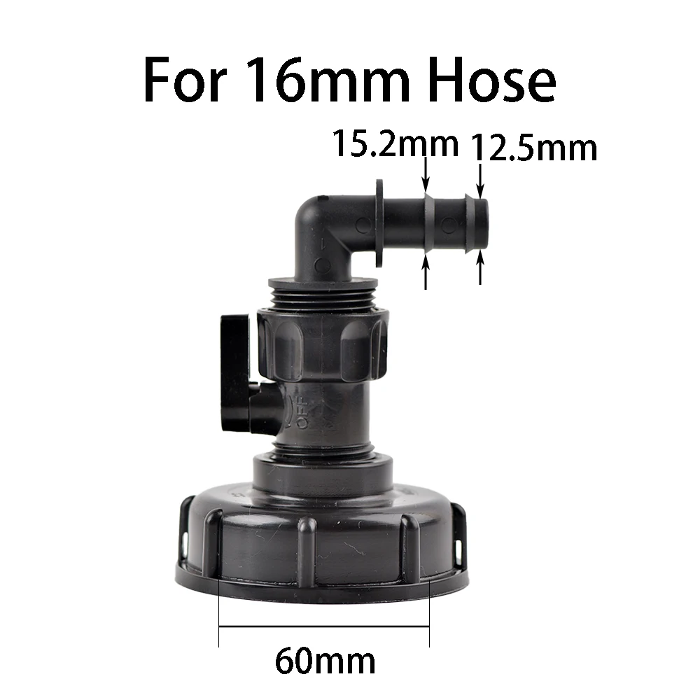 S60 Coarse Thread IBC Tank Tap Elbow PE Pipe Connector X 16mm 1/2'' 3/4'' Water Coupling Garden Hose Faucet Connector
