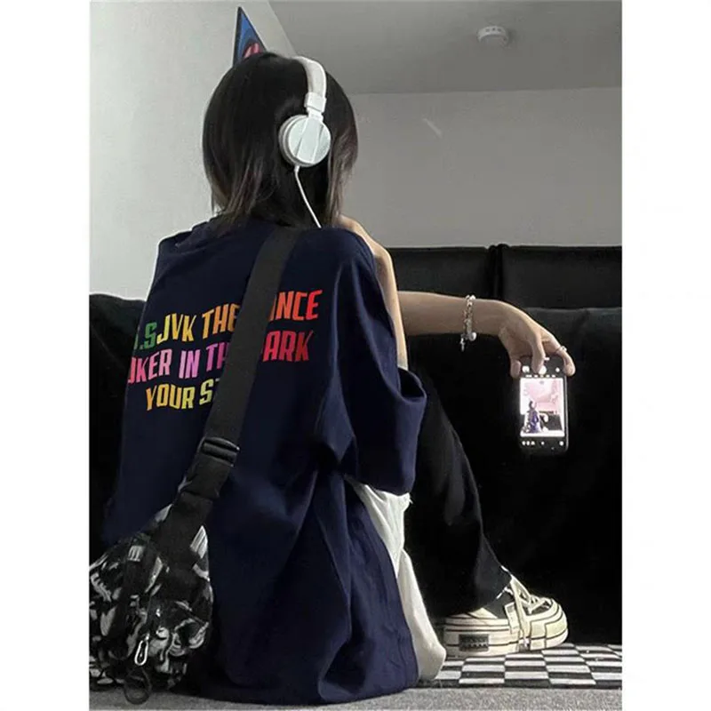 

Женская футболка в стиле хип-хоп, Винтажная футболка в стиле ретро с коротким рукавом и круглым вырезом, Женский Топ, повседневные свободные хлопковые футболки для женщин