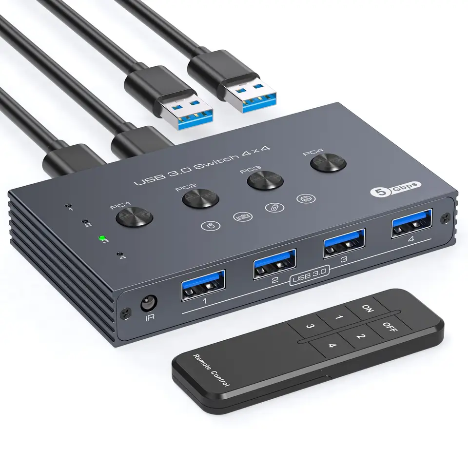 Switch USB 3.0 KVM USB Switcher 2 computer Condividi 4 porte USB Selettore Box per tastiera, mouse, stampante, U-Disk, Drives, Scambio con un solo pulsante con 2 cavi USB A compatibile con