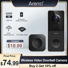 Arenti 2K Ultra HD Video Doorbell Wireless Rechargeable WiFi Smart Security Intercom Motion Detect Weatherproof Doorbell Cameras