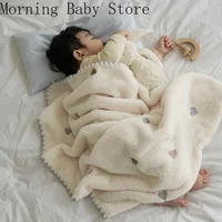 90*130cm Baby Embroidery Blanket Spring Autumn Winter Soft Warm Flannel Newborn Baby Quilt for Bed Crib Stroller Accessories