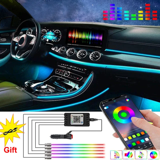 6 in1 8M RGB LED Atmosphere Car Interior Ambient Light strisce in fibra ottica Light by App Control Neon LED lampada decorativa automatica 1