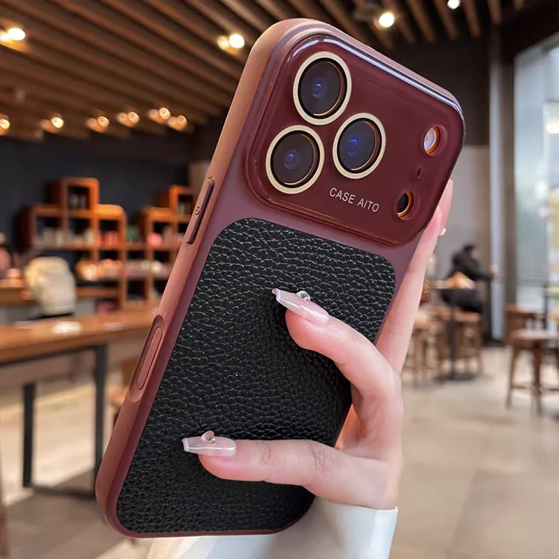 Luxury Litchi Leather Shockproof Armor Bumper Case with Glass Window Cover