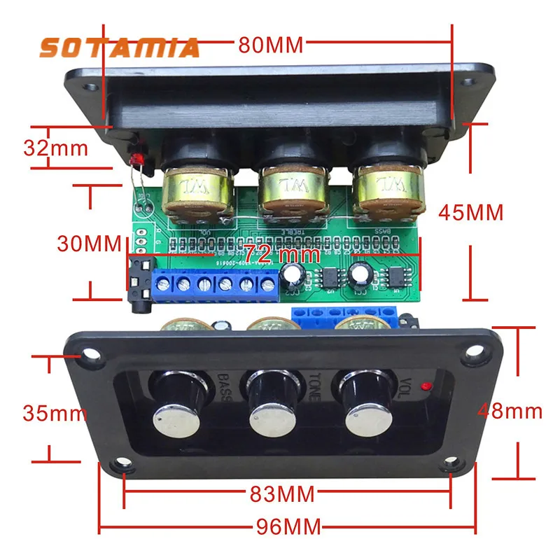 

Плата цифрового усилителя мощности SOTAMIA NS4110B, звуковой стерео аудио усилитель 2x20 Вт, Hi-Fi усилитель с высокими басами и управлением тоном