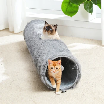 Large Cat Tunnel, 44.9 Inches Long Collapsible Cat Tube 9.8 Inches in Diameter, Collapsible Fluffy Plush Cat Toys for Indoor Cat 4