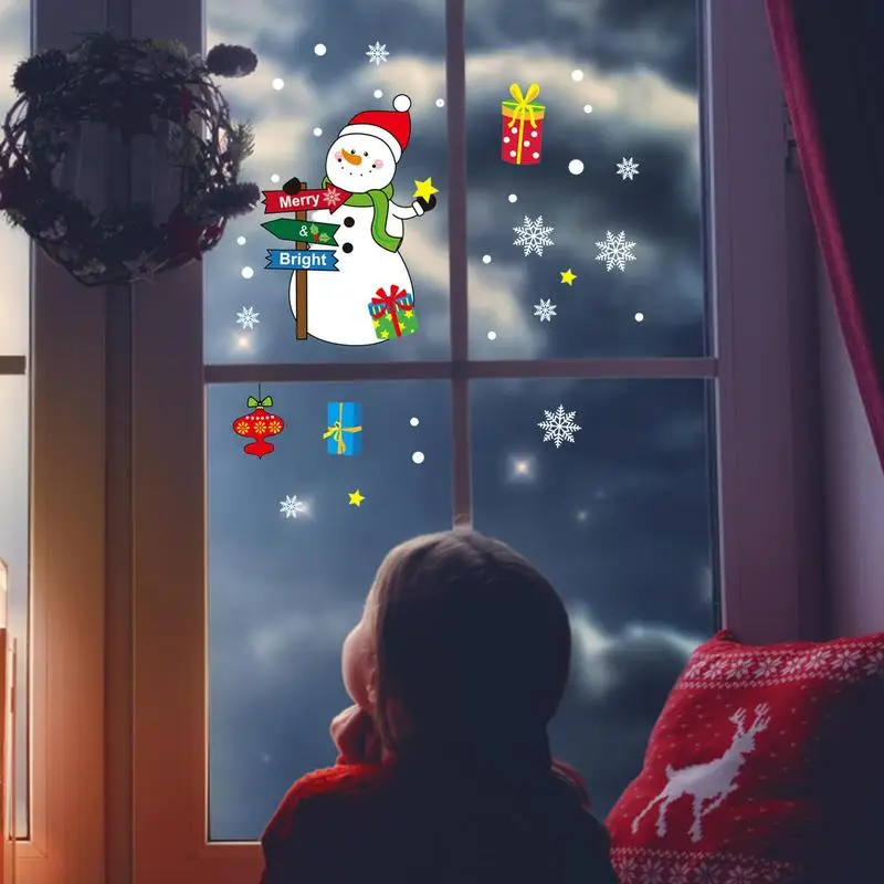 Christmas Window Decals Christmas Snowflake Santa Claus Elk Window Glass Clings PVC Reusable Stickers Cute