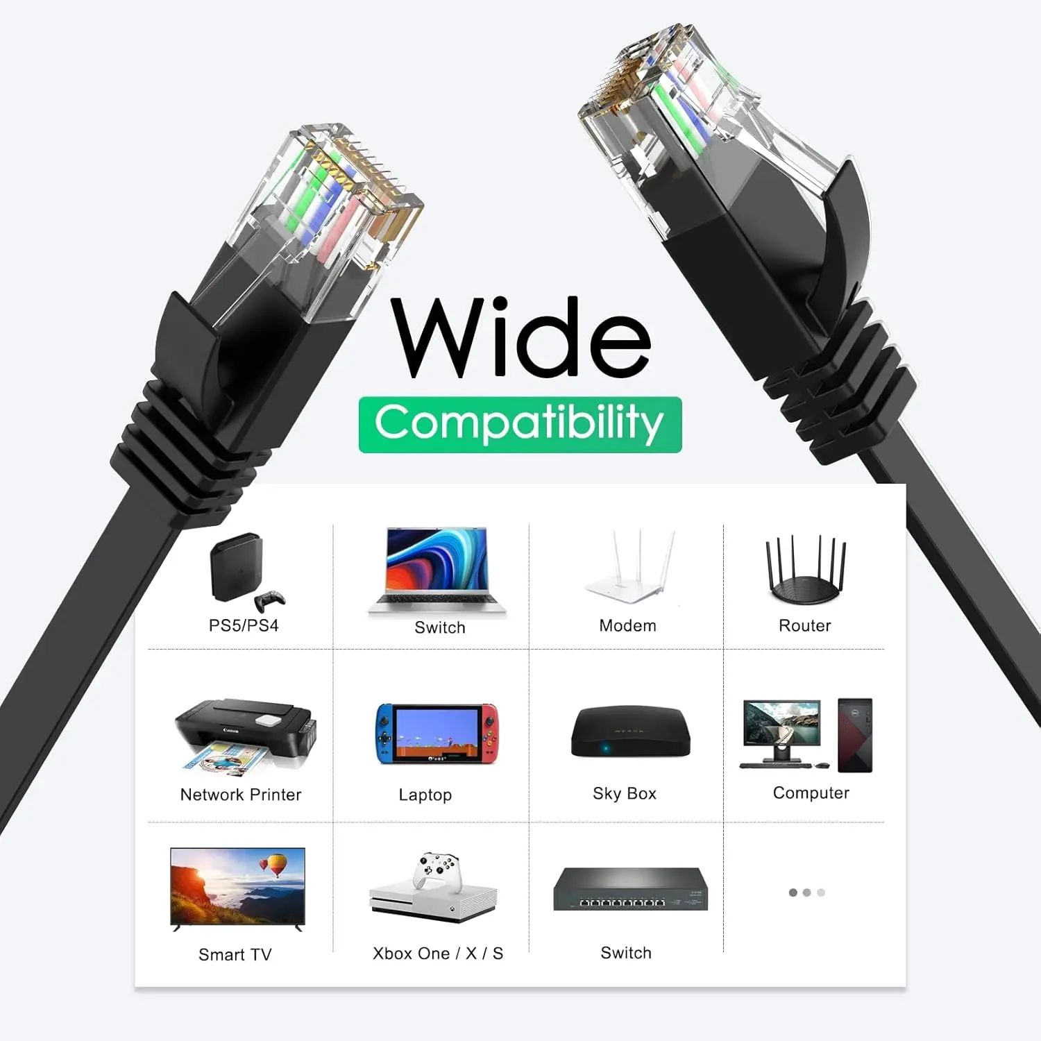 UNTES 10-Pack 10Gbps Cat6 كابل إيثرنت مسطح، يدعم ش...