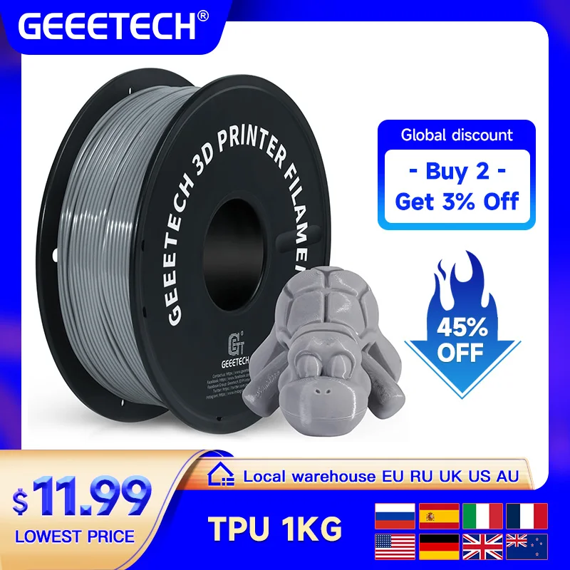GEEETECH 1KG 1.75mm TPU Filament Flexible material  for 3D Printers overseas warehouse fast shipping geeetech pla 1 75mm 1kg glow in dark for 3d p rinting luminous 8 colors glow pla fast shipping oversea warehouse