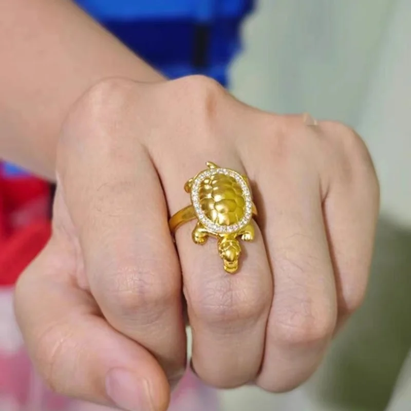 KISS&FLOWER Gold Vintage Turtle Tortoise Ring For Women Men