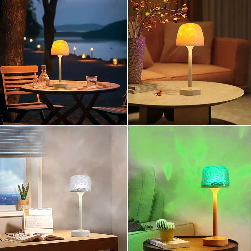 LED Night Lamp High Footed Water Ripple Atmosphere Desk Lamp Romantic Couple Gift Indoor Bedroom Projection