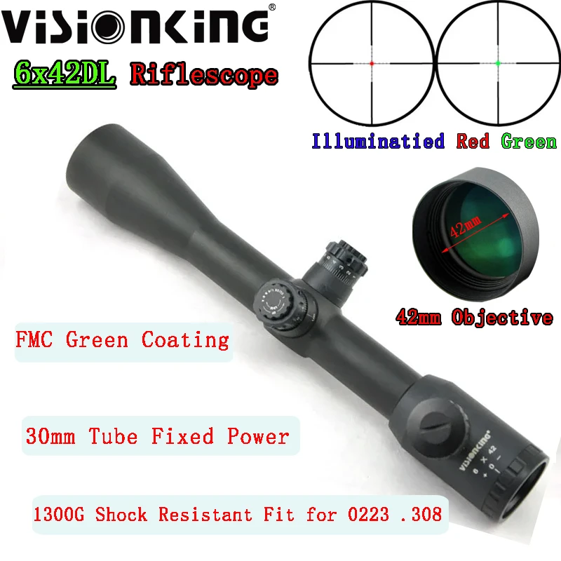 

Visionking Fixed 6x42 Hunting Riflescope Mil-dot Illuminated FMC Turrets Lock Tactical Optical Sight .223 .308 Shockproof Scope