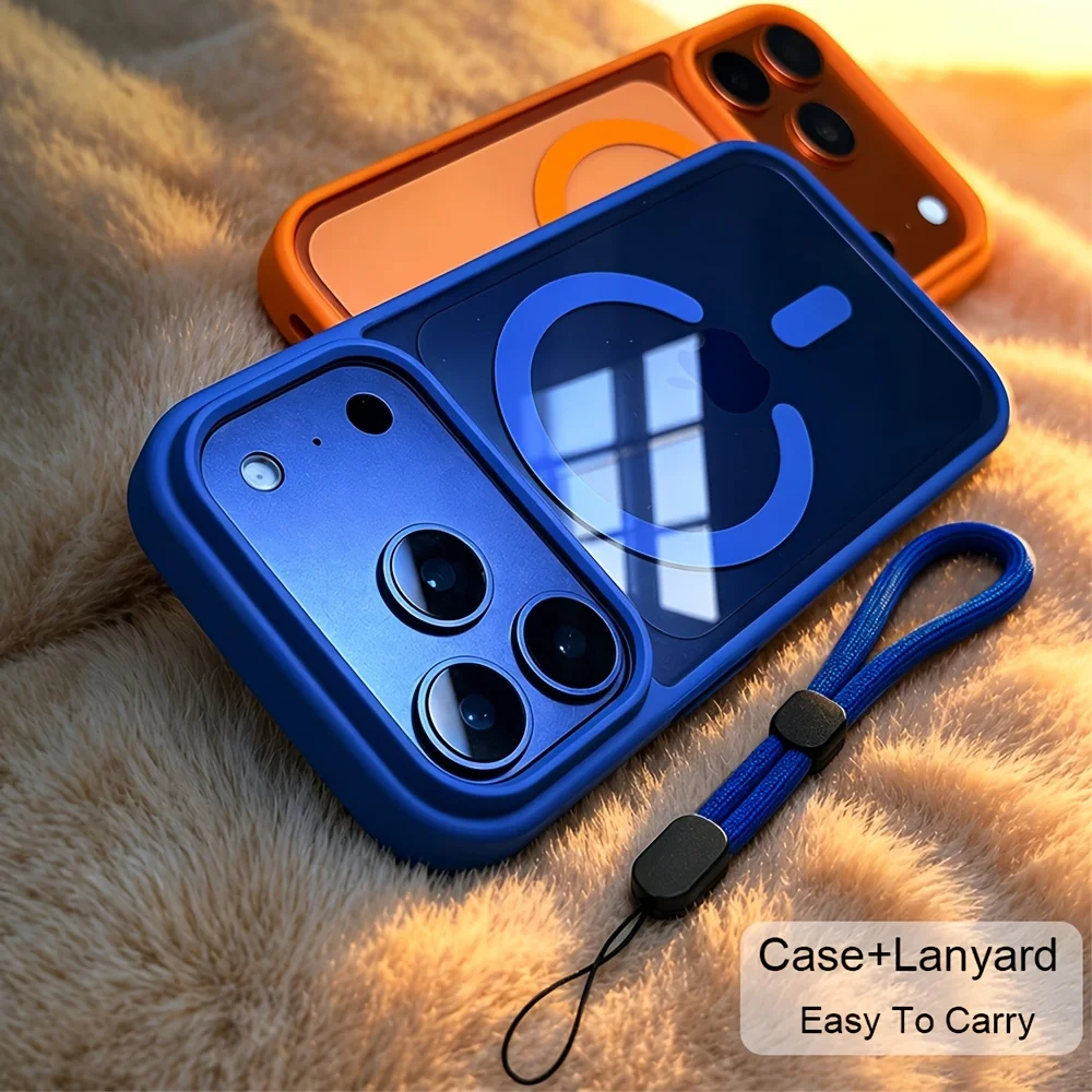Premium Clear Magnetic Wireless Charging Phone Case with Lanyard Cover