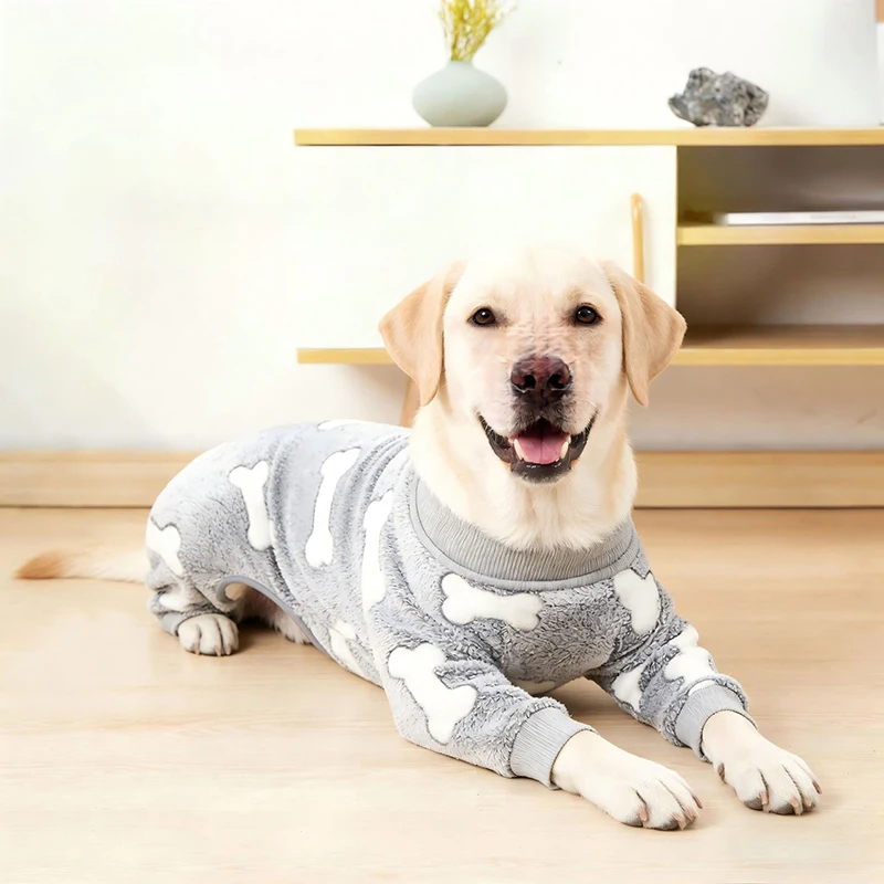 Dog Pajamas Jumpsuit - Warm Fleece Four-Legged Winter Outfit for Medium Large Dogs
