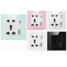 

Depoguye Green pink crystal glass universal 5 pin USB wall socket, Type-c charging plug adapter UK13A standard USB power socket