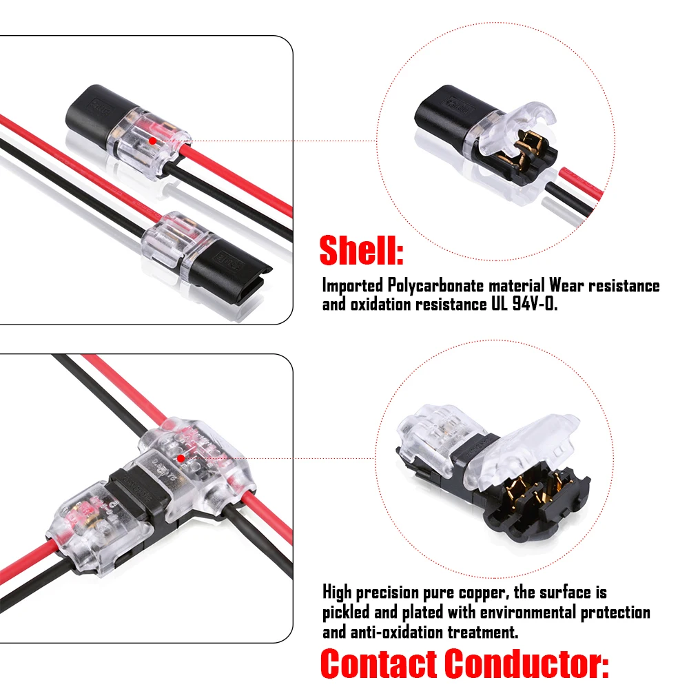 Wire Connector 5/10Pcs 2Pin Pluggable Quick Splice Electrical Cable Crimp Terminals for Wires Wiring 8-22AWG LED Car Connectors