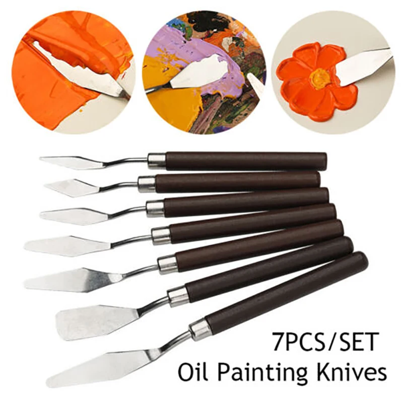 Oil Painting Knife 7Pcs Stainless Steel Oil Painting Knives Set Artist Crafts Spatula Palette Knife Oil Painting Mixing Knife Scraper Art Tools